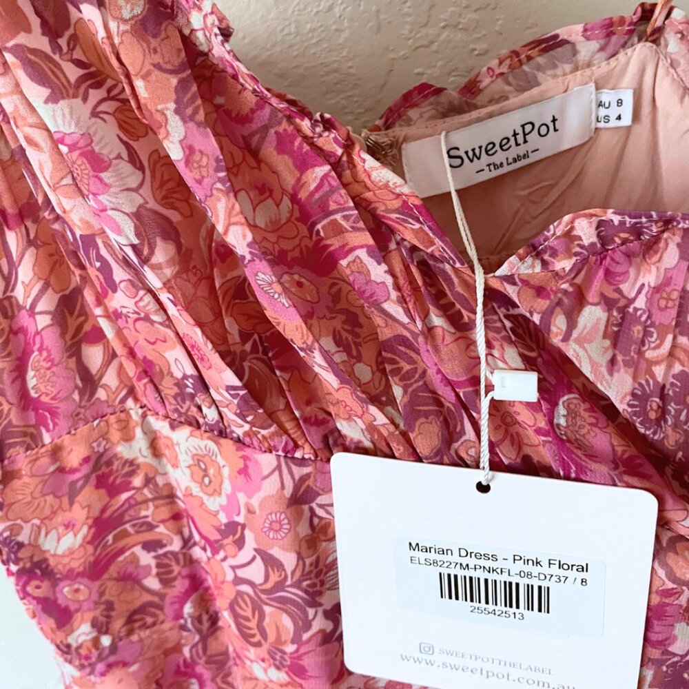 NWT SWEETPOT Marian Midi Dress Pink Floral Chiffon  | Size 4 - Picture 7 of 7
